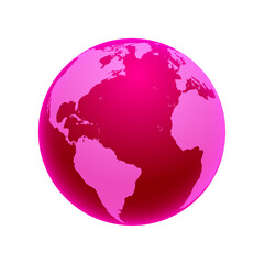 vector world globe map. north america centered map. pink planet sphere