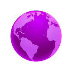 vector world globe map. north america centered map. purple planet sphere