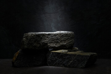 black stone podium for product presentation - obrazy, fototapety, plakaty
