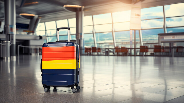 Suitcase with flag of Colombia on the airport background. 3D Render
generativa IA