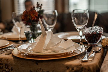 Pretty Folded Napkin Swan Lovely Table Spread for Family Holiday Dinner