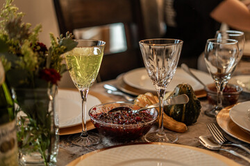 Cranberry Sauce Lovely Table Spread for Family Holiday Dinner Drinking Glasses