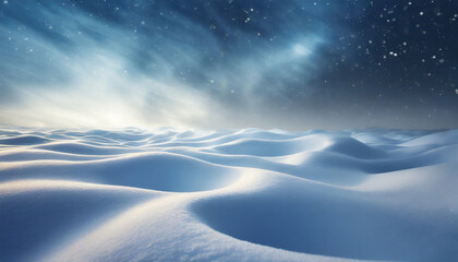 landscape with undulating snowdrifts under serene blue sky, evoking tranquility and seasonal beauty