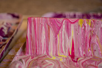 Pink Tone Striped Acrylic Paint on Tile Project DIY Mess