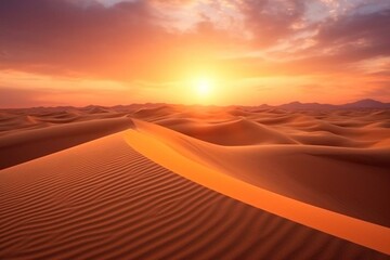 Beautiful desert sunset with sand dunes and a gradient sky. Generative AI