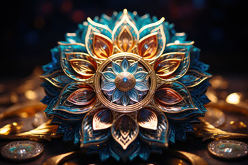 Fototapeta premium The mindful creation of a mandala, each intricate design representing a moment of focused presence and artistic expression. Generative Ai.