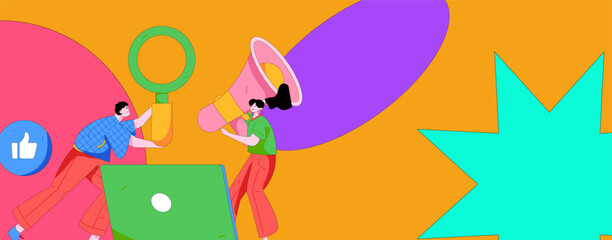 Obraz premium Notification announcement vector creative flat hand drawn illustration 