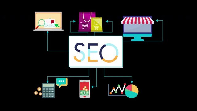 SEO, search engine optimization, website boost SEO ranking Concept, search result, digital marketing, web traffic analytics with Alpha Channel.