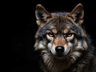 Portrait of the wolf on dark