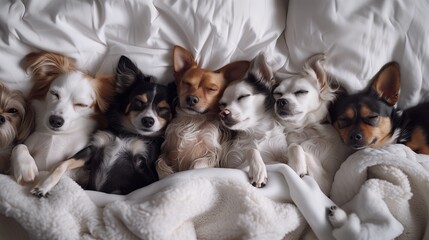 A Cozy Slumber of Puppies in Bed.