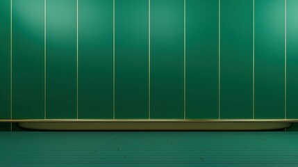 Simple minimalistic royal green wall background with green floor and gold trim