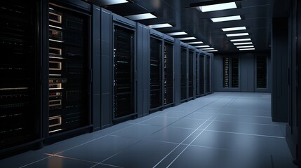 Server Room Technology Warehouse (Generative AI). - obrazy, fototapety, plakaty