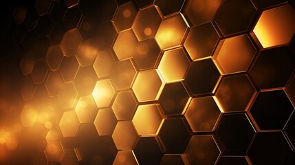 Hexagonal Glowing Honeycomb Background.  (Generative AI).