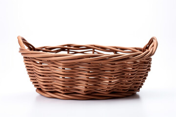 Fototapeta premium wicker basket, brown basket on white background, basket of vines, series, white background, isolated