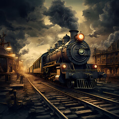 Fototapeta na wymiar Time-traveling train passing through different eras