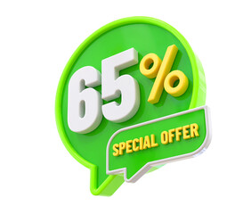 65 Percent Special Offer 3d Label 