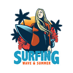 surfing artwork for t-shirt design