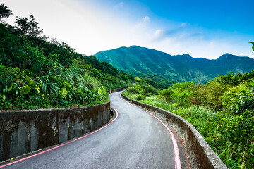 A mountain road to Jiufen, new taipei city, small curved road in mountain.