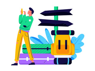 Holiday travel travel characters internet background vector hand drawn illustration
