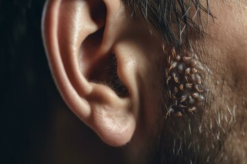 Ear ringing caused by damaged cochlear hair cells. Generative AI - obrazy, fototapety, plakaty