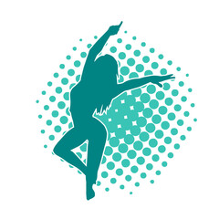 Silhouette of a casual female in a dancing pose. Silhouette of a dancer woman in action pose.