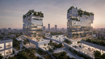 Fototapeta premium Modern city, dense building complex, eco-city