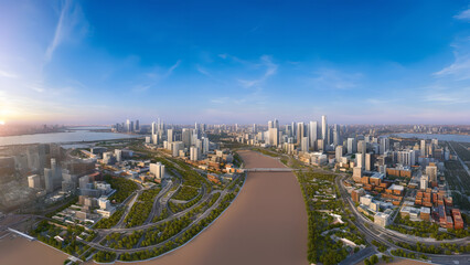 Obraz premium Modern city, dense building complex, eco-city