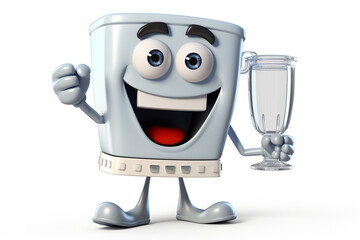 Happy blender mascot cartoon character 3D illustration white background