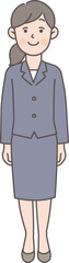 笑顔で立っているスーツの女性の全身イラスト