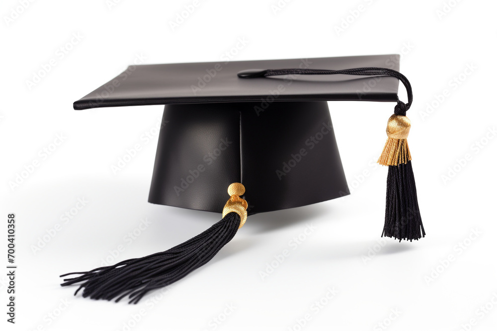 Wall mural Graduation hat with gold tassel isolated on white - Wall murals