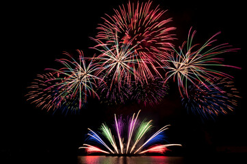 colourful firework display set for celebration happy new year and merry christmas and  fireworks on black background