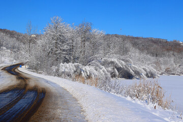 Winter landscape after a snow storm eastern township Quebec Canada
