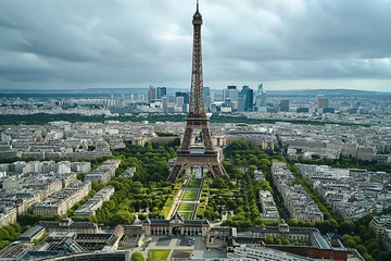 Poster de jardin Paris Eiffel tower in Paris, France, aerial view on picturesque beautiful day, scenic atmosphere