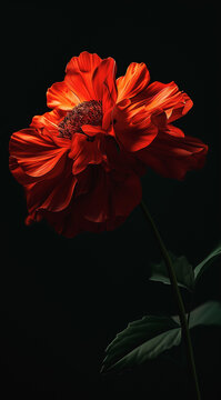 a picture of a red flower in the black background