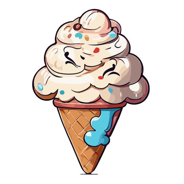 Ice cream cartoon character vector image. Illustration cute creamy ice cream corn graphic design image