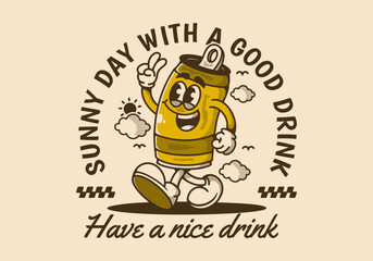 Have a nice drink. sunny day with a good drink. Mascot character illustration of walking beer can