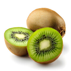 Obraz premium Ripe whole kiwi fruit and half kiwi fruit isolated on white background