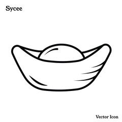 Scyee chinese gold or silver ingot vector icon illustration outline isolated on plain white background. Lunar chinese new year themed drawing.