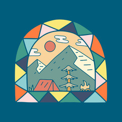 Explore the nature with camping activity illustration for badge, sticker, patch, t shirt design, etc