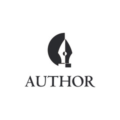 Author modern logo design, illustration pen, stylograph symbol, fountain pen sign.