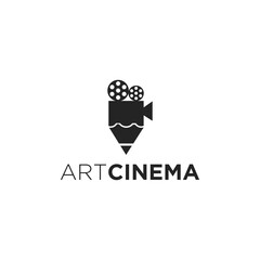 Art cinema modern logo design, illustration camera, and pencil, film symbol.