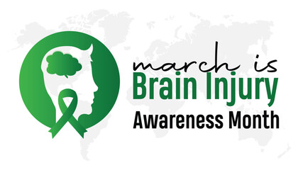 Brain Injury awareness month is observed every year in March. Holiday, poster, card and background vector illustration design.