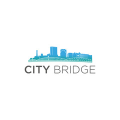 City bridge logo design, urban vector, town illustration, trestle sign.