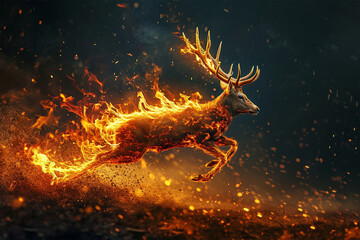 illustration of a flying super deer with fire powers