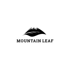 Mountain leaf logo design, vector outdoor symbol, hiking illustration.