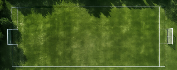 Overhead shot of green empty football field background