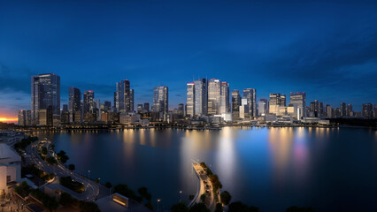 Fototapeta premium Modern cityscape, green city, city skyline