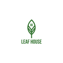 Leaf house modern logo design, home nature Illustration, outdoor symbol. 