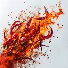 Photo sur Plexiglas Piments forts chilli fire , too spicy, red chilli fire 