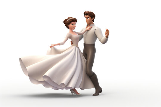 Beautiful couple dancing ballet. caracter cartoon 3D illustration white background